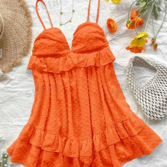 SHEIN Dresses & Skirts - SHEIN Women'sFloral Cutout Polka Dot Ruffle Hem loose Backless Dress​​​​​